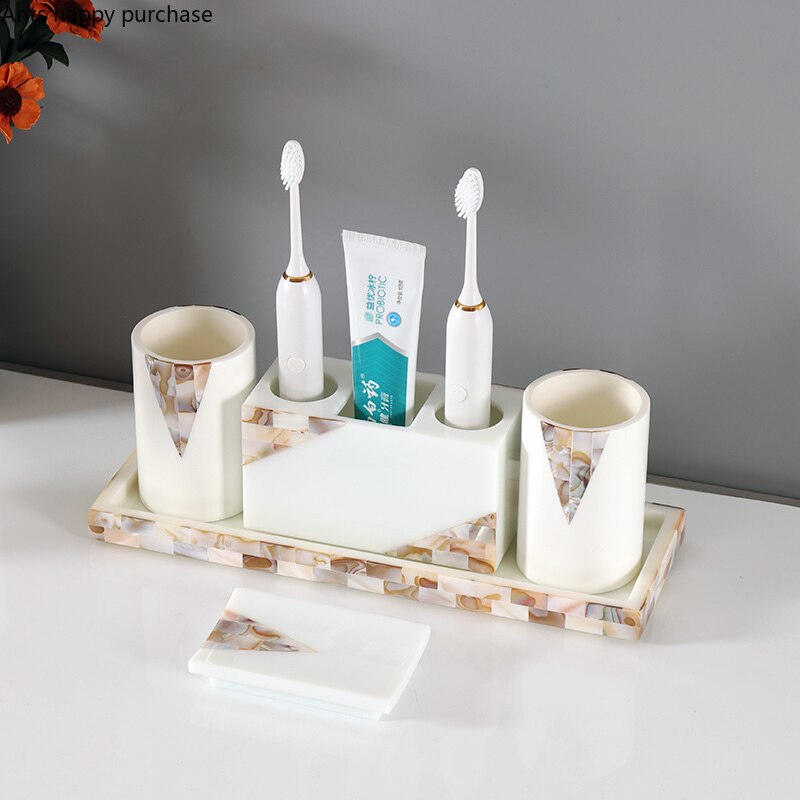 Coquille Résine Salle De Bains Ensemble Rince-bouche Tasse Lotion Bouteille Brosse À Dents Porte-Savon Porte-Boîte à Mouchoirs Aromathérapie Bouteille Boîte De Coton-Tige