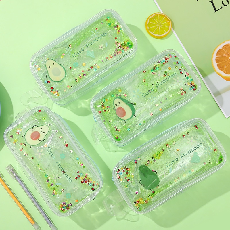 Kinbor glitter söt persika transparent pennfodral stor kapacitet levererar brevpapper förvaring tillbaka till skolan