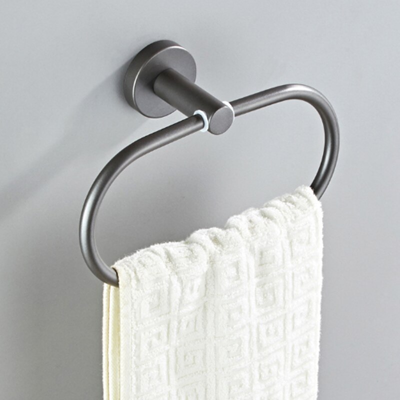 Ensemble d'accessoires de salle de bain gris en laiton, porte-brosse, rouleau de papier toilette, étagère à serviettes, douche, porte-savon mural, support pour sèche-cheveux: Towel Ring B