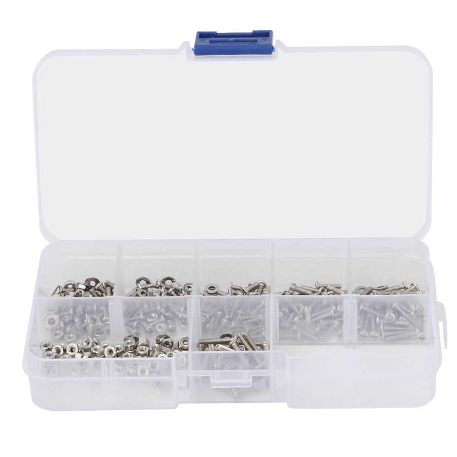 360pcs/Set M2 Stainless Steel Screw Nut Washer Fasteners Assortment Self Tapping Wood Screw Assortment Kit Lock Nut Fastener