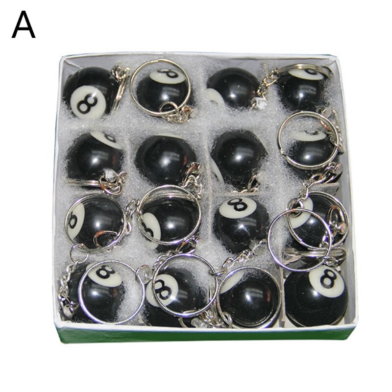 16pcs Mini Billiards Shaped Keyring 25mm Resin Billiard Ball Key Chain Black 8 N58B