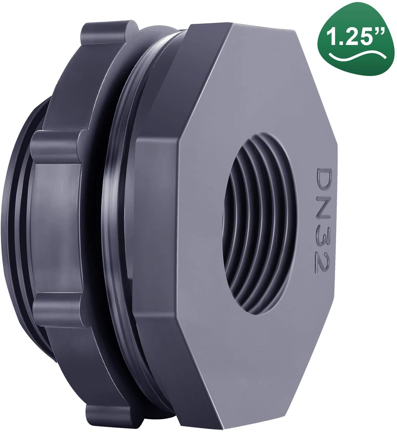 Outus PVC Bulkhead Fitting for Rain Barrels, Aquariums, Ponds or Water Tanks (1.25 Inches)