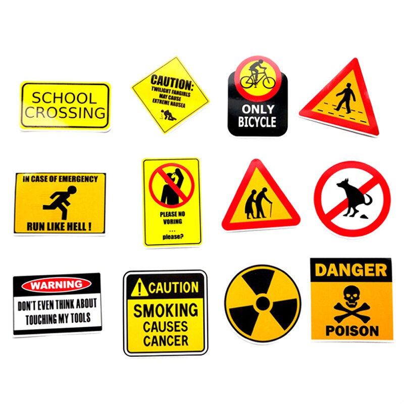 50 Stuks Waarschuwing Stickers Gevaar Verbod Borden Herinnering Waterdicht Decal Sticker Om Diy Laptop Motorfiets Bagage Snowboard Auto