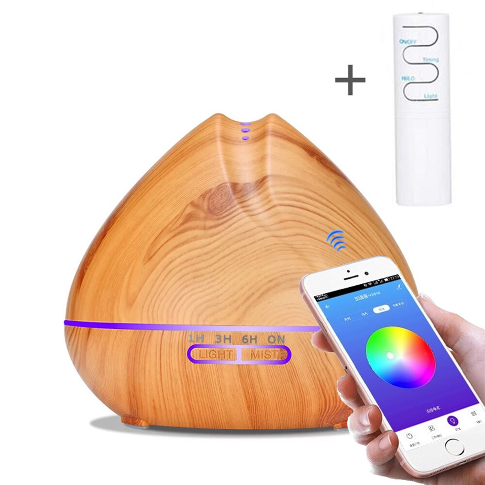 550ML APP Controle Luchtbevochtiger Essentiële Olie Aromatherapie Diffuser Met Houtnerf 7 Veranderende Kleuren LED Lamp Voor Thuis kantoor: Light Wood Grain / uk