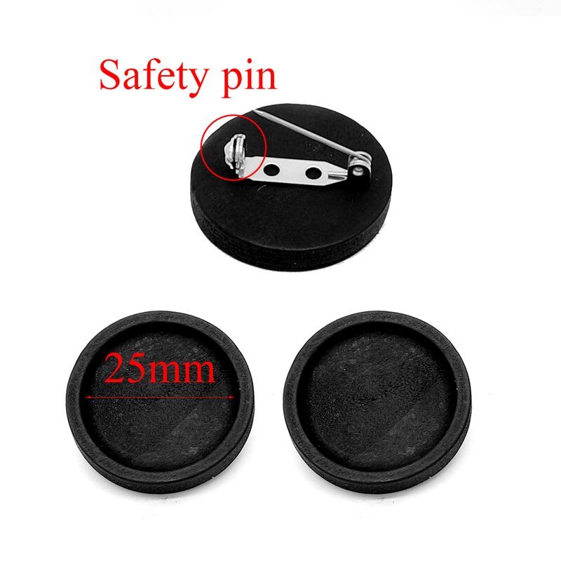 10 stuks lege zwarte hout cabochon broche base fit 25mm ronde bezel tray broches rvs pin backs voor diy sieraden maken