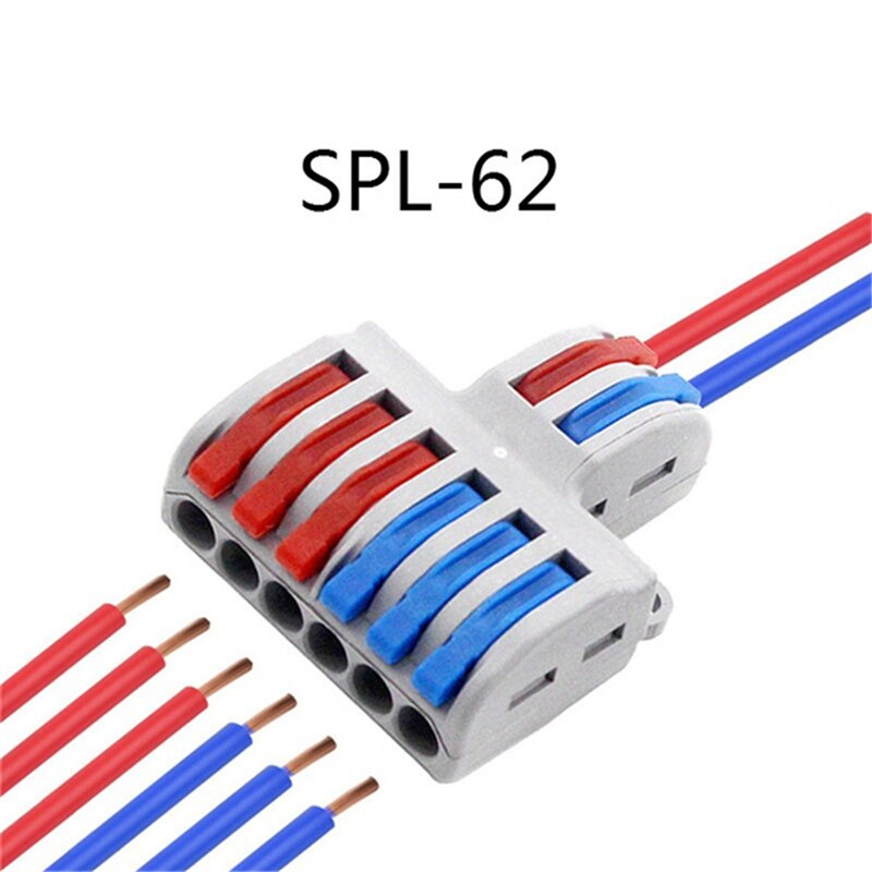 2 in 4/6 out Wire Splitter Mini Fast Wire Connector Universal Wiring Cable Connector Push-in Conductor: SPL-62 / 10PCS