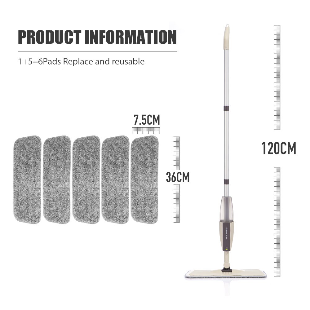 SDARISB-mopa con pulverizador manual, herramienta de limpieza para el hogar, fregona para lavar el suelo, fregona plana, limpiador de suelo con almohadillas de microfibra de repuesto: one mop 6 mop cloth