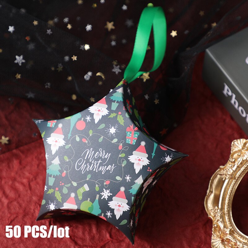 Jul femuddig stjärna godislåda julförpackningspåse jultillbehör barn födelsedagsfavoriter låda förpackning papperspåsar: 50 st julklapp