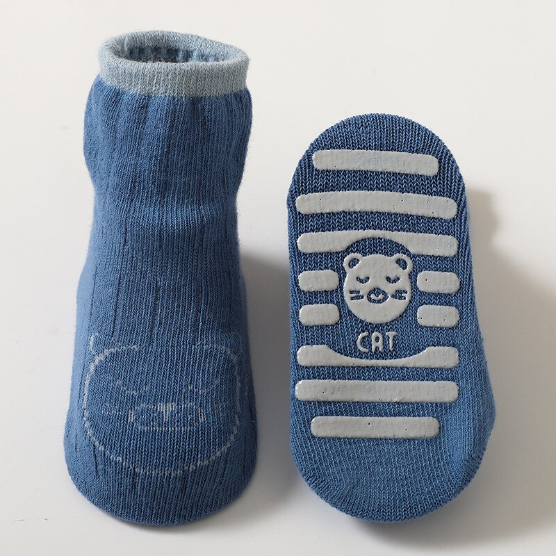Peuter Cartoon Sokken Met Rubberen Zolen Antislip Voor Peuters Kids Sokken Baby Jongens Sok Schoenen Warme Zuigelingen Meisje herfst Winter: Dark Blue / 0-12M