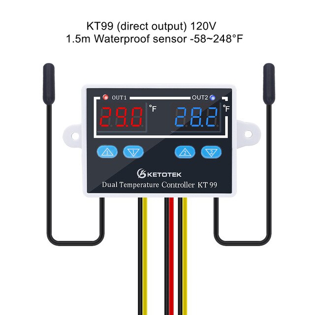 KT99 Dual Digital Thermostat Thermometer Temperature Controller -50~120C Heating Cooling 12V 24V 110V 220V: 120V waterproof