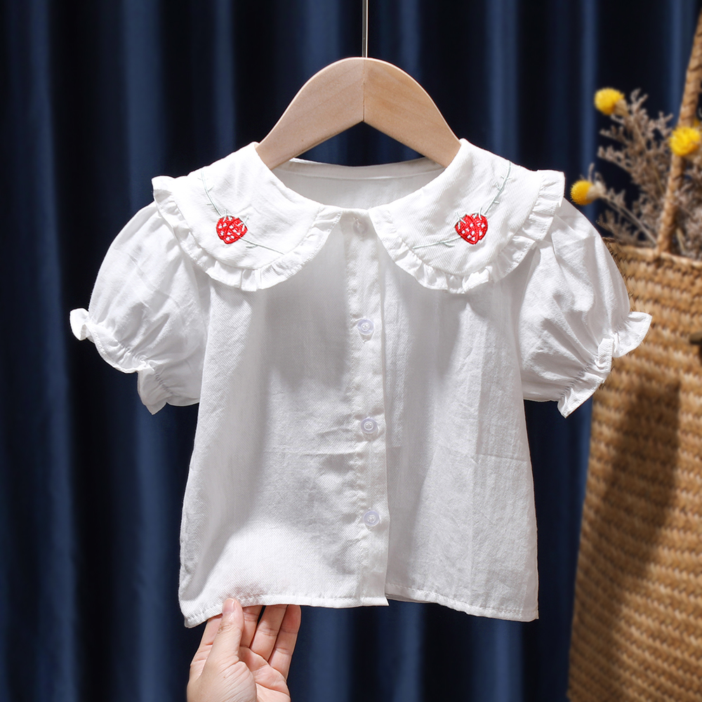 Camisas de princesa para niña, blusa con de fresa para bebé, Tops, ropa de algodón para niños de 1 a 6 años: 6T(130)