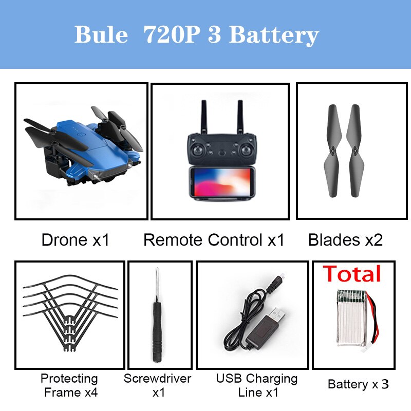 K2 Dual Camera Gps Drone Fixed Height Quadcopter Long Endurance Folding Drone Hd 4k Aerial Remote Control Aircraft Toys For Girl: Bule 720P 3B