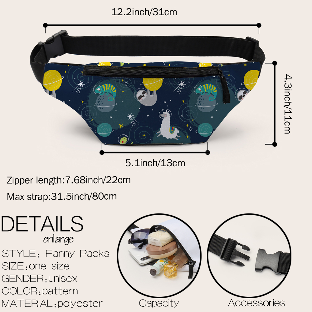 Deanfun 3D Printed Fanny Pack Sloth Printed Waist Bag With Zipper Pouch Bag For Women D18003