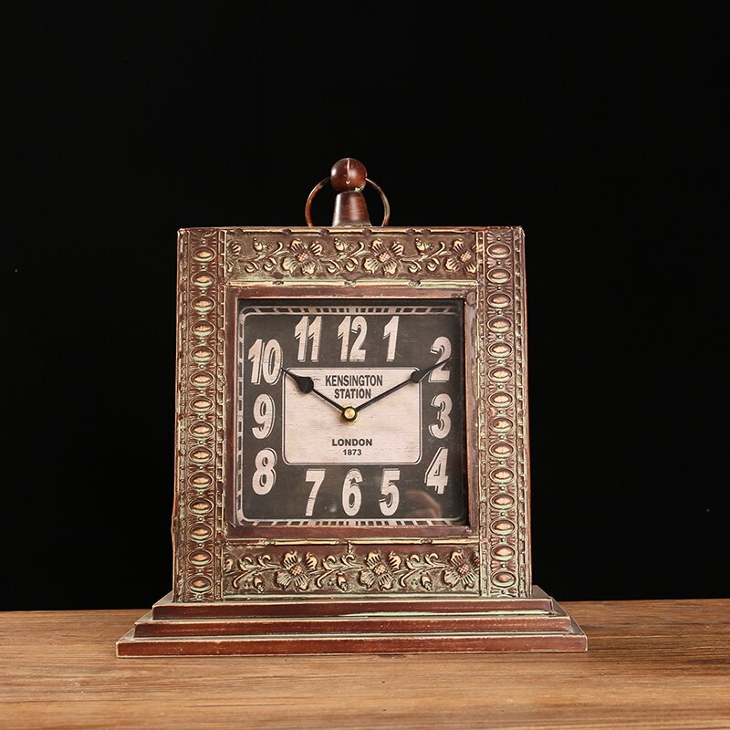 Retro Wrought Iron Desk Clock Home Desktop Distressed Pendulum Clocks Living Room Clocks and Clocks Home Furnishings