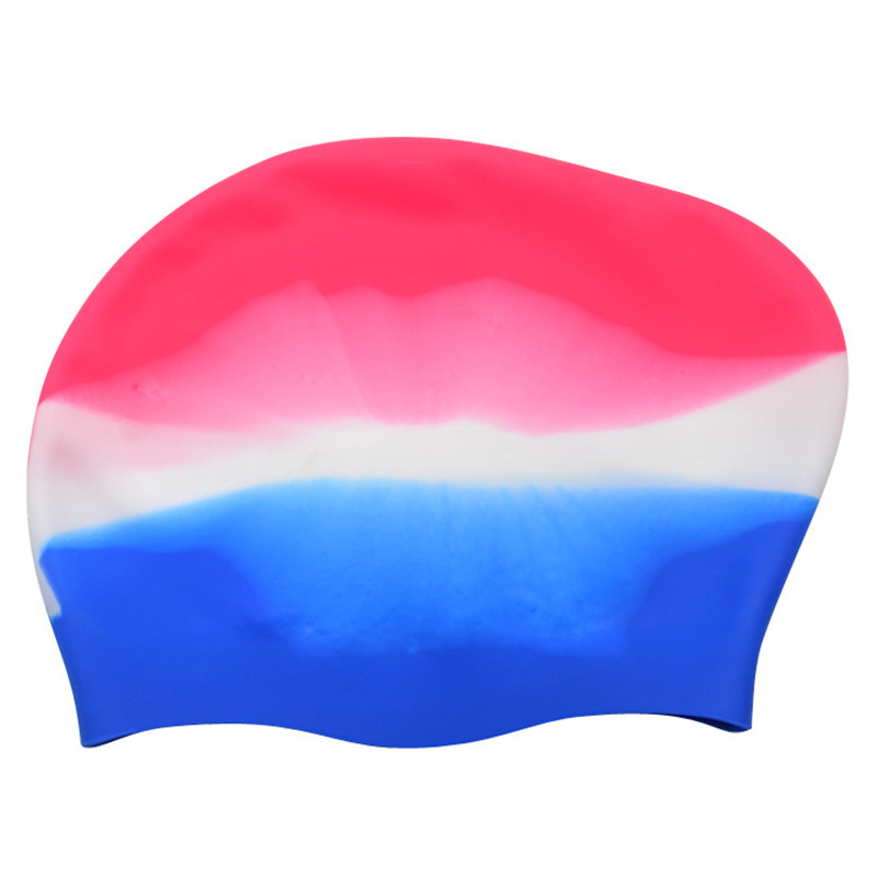 Swim Pool Used Water Sports Woman Long Hair Silicone Rainbow Swimming Cap: Red