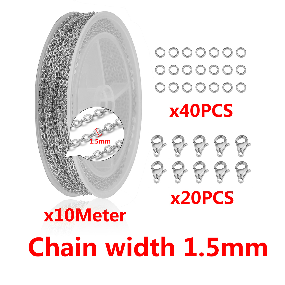 10 Meter Ketting Met Karabijn En Opening Ring Set Diy Rvs Sieraden Maken Kit Voor Armband Ketting: GRIJS