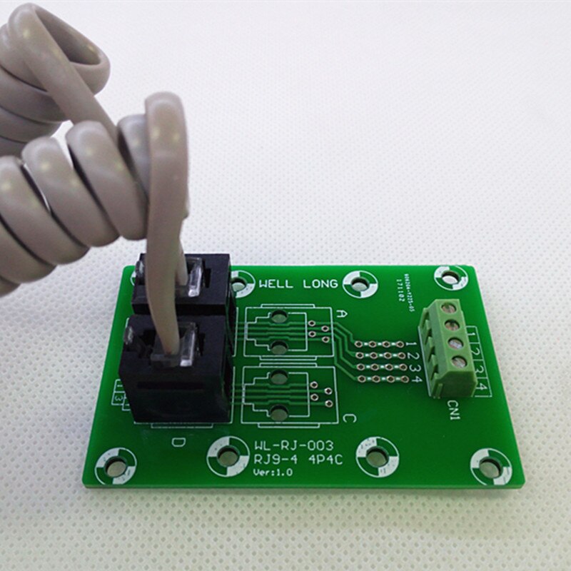 RJ9 4P4C Right Angle Jack 2-Way Buss Breakout Board, Terminal Block, Connector.