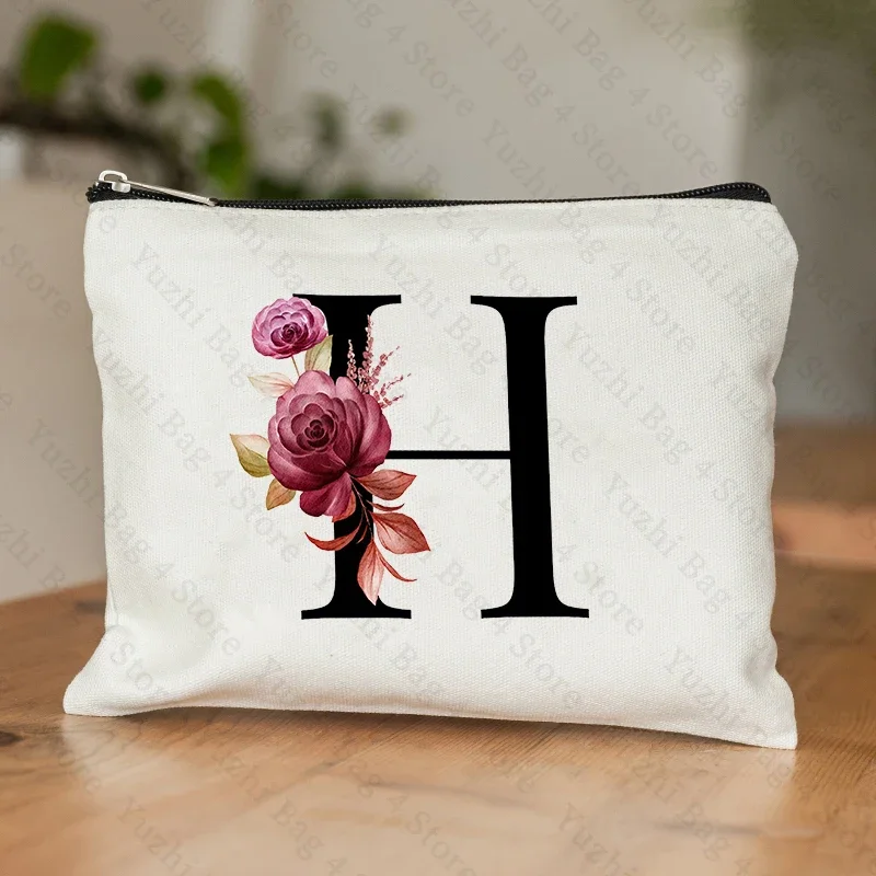 26-Buchstaben-Blumen-machen-hoch-Tasche, bedruckt, Brautjungfer, Hochzeitsgeschenk, Abschlussfeier, Lehrertag, , Aufbewahrungstasche, Reise-Parfüm-Seitentasche: MULTI