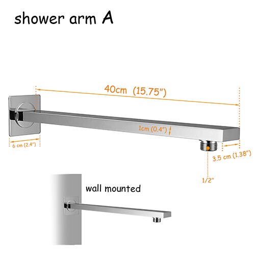 square rain shower head brass polishing chrome head shower arm wall mounted & ceiling mounted size 8 10 12 inch choose: wall mounted arm A
