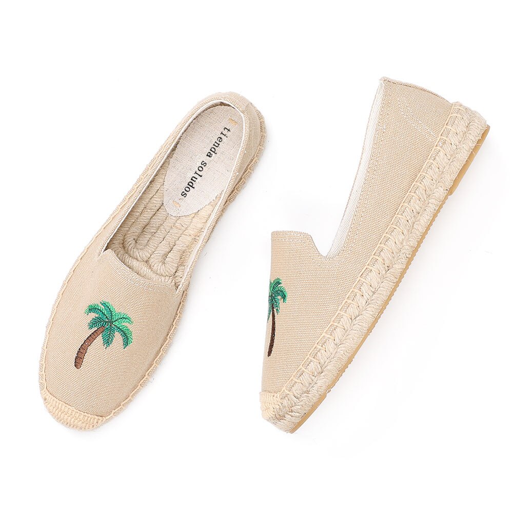 Tienda Soludos Espadrilles Womens Embroidery Comfortable Ladies Casual Shoes Breathable Flax Hemp For Girls: Khaki / 11