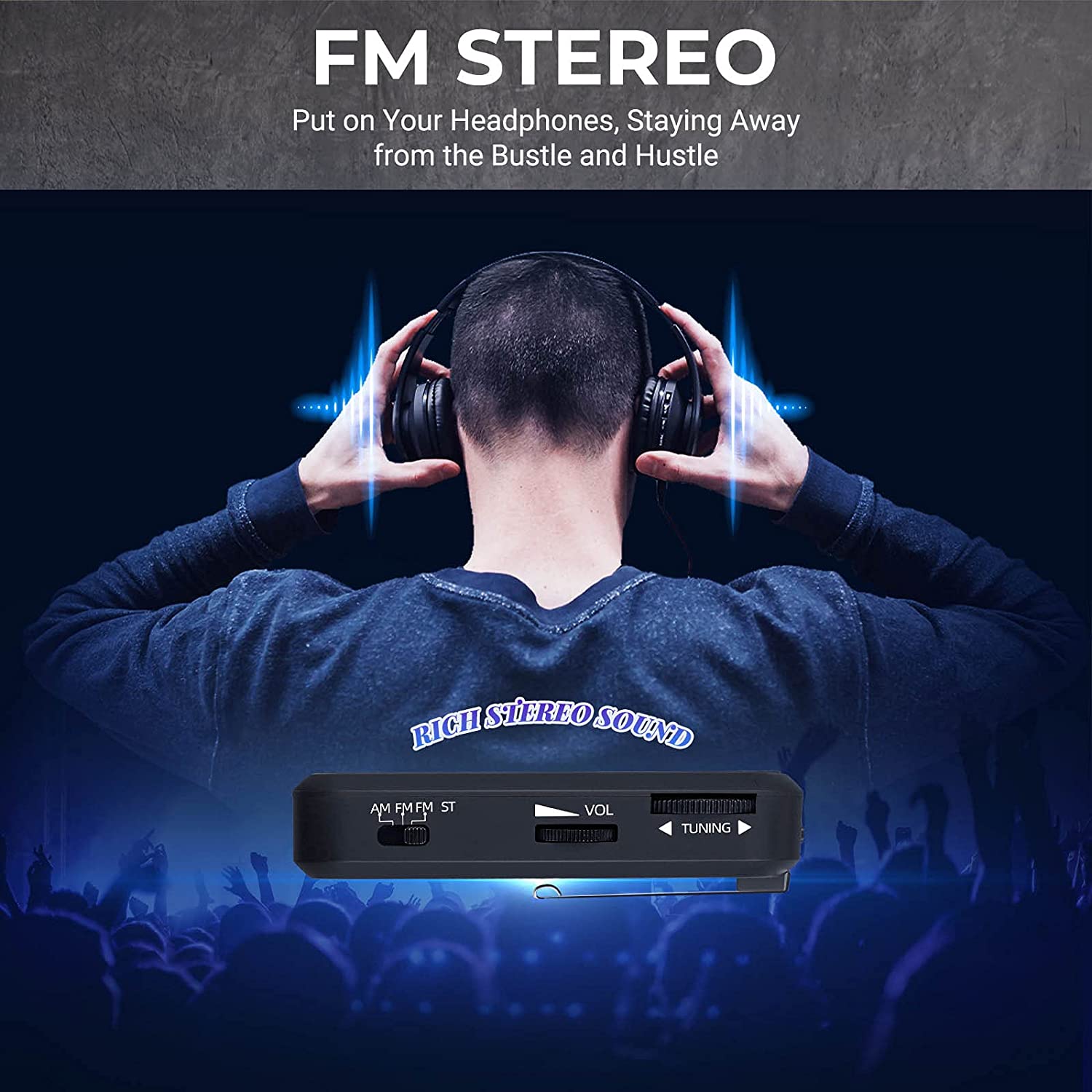 PRUNUS Pocket Radio Mini walkman AM FM Radio Hand Stereo Portable Radios Portable Music Playe AAA Batteries with Headphones