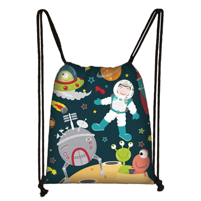 Astronaut Rocket Spaceship Drawstring Bag Teenager Boys Girls Storage Bag Galaxy Travel Backpack Kids Bookbag Shopping Bags