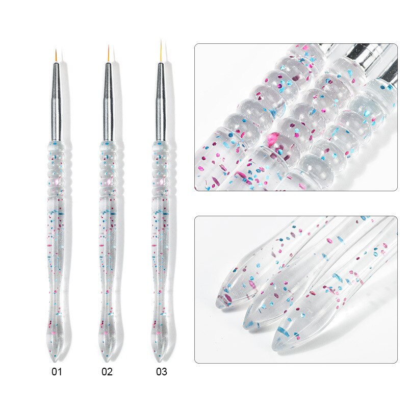 3 stuks nail art kwasten kristal snijpen pailletten staaf liner schilderen acryl uv gellak tekenen gradiënt kwast nail art tool: 01