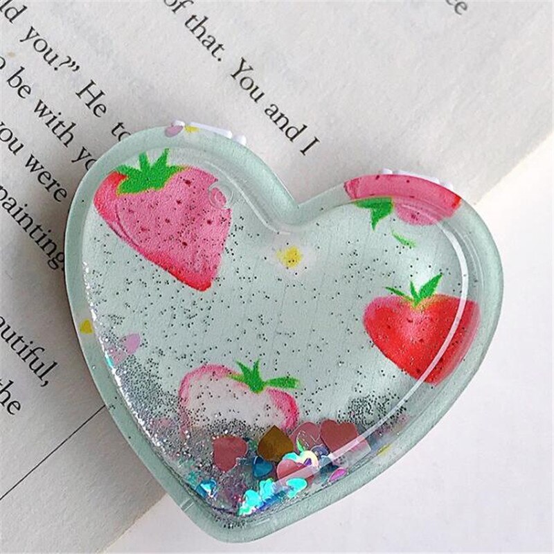 Phone Holder Fold Cartoon Fruits Quicksand Mirror Expanding Stand Love Heart Pocket Bracket For All Mobile Phone Holder Stand: B