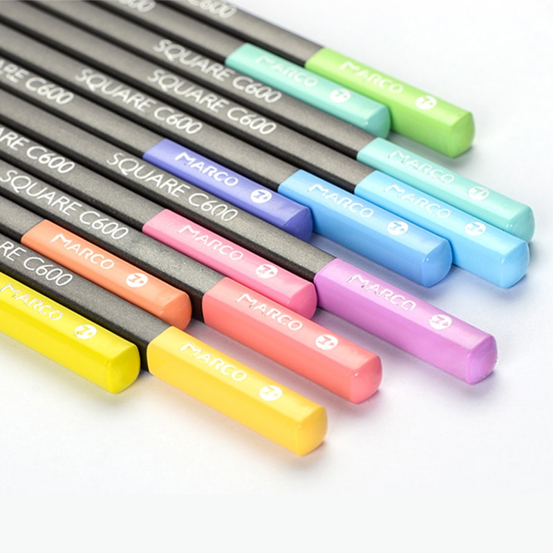 Marco Art Square Oily Colored Pencils Pink Series 12/24 Colors Hand Painted lapis de cor Painting Exam Supplies C600