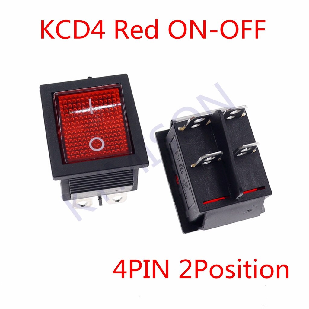 10PCS KCD4 Rocker Switch ON-OFF 2 Position 4 pin / 6 pin Electrical equipment With Light Power Switch 16A 250VAC/ 20A 125VAC: Red 4 Pin
