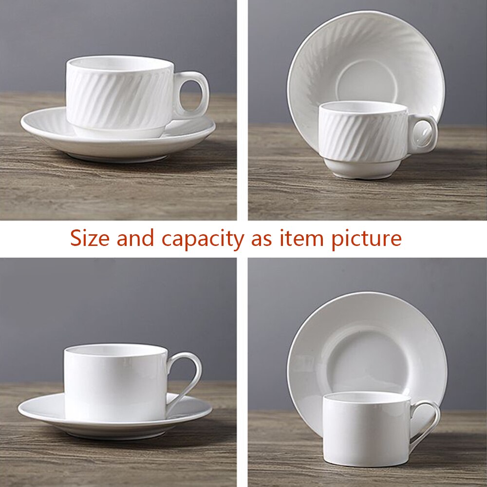 Juego de tazas de café de porcelana blanca con platillo, taza de café y té de cerámica, taza de café y platillo