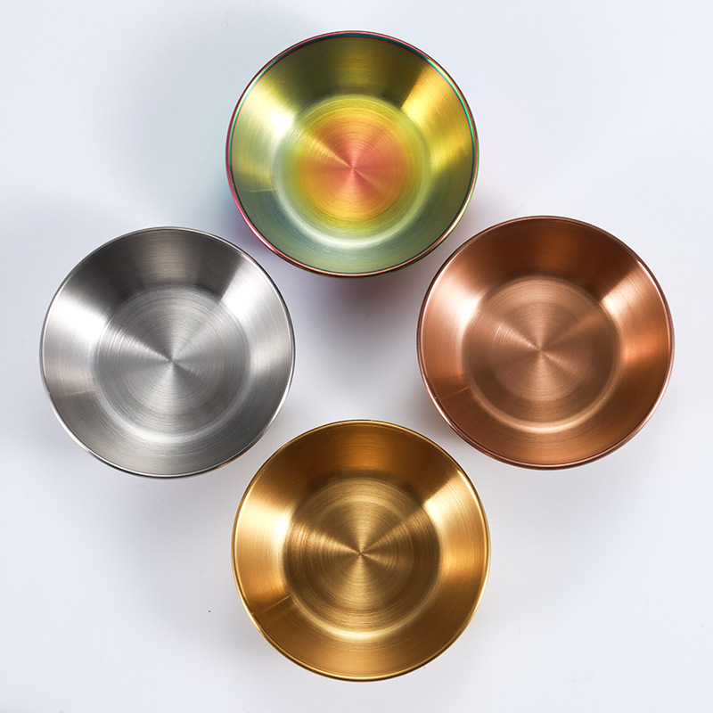 Stainless Steel Soy Sauce Dish Round Small Dish Golden Sauce Seasoning Dish Home Hotel Kitchen Japanese Dipping Sauce Dish
