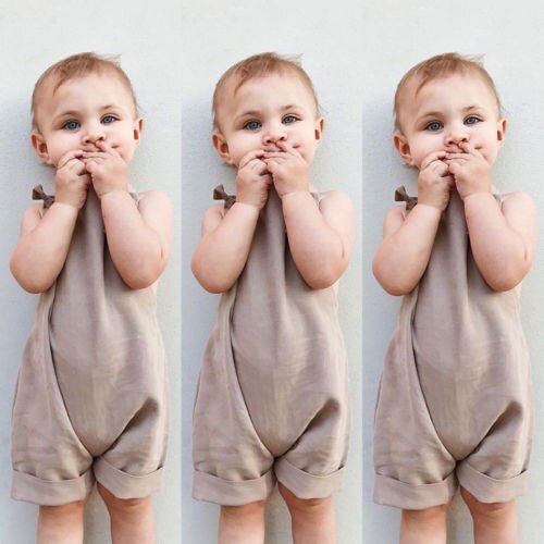 Toddler Summer Khaki Overalls Children Clothes Kids Boy Girl Loose Bib Pants Romper Jumpsuit Playsuit Outfits Fit 0-3T