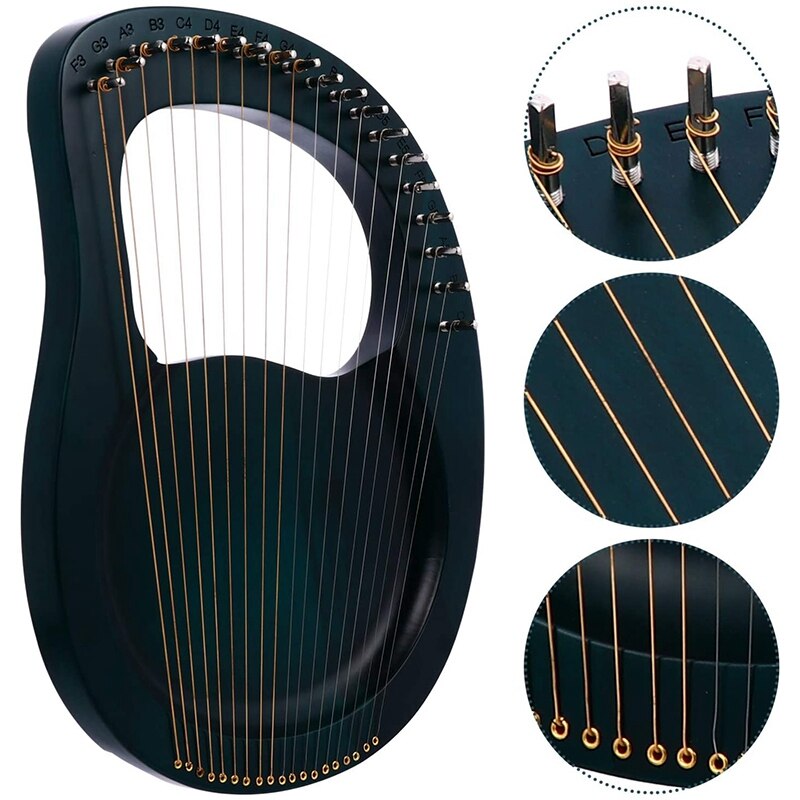 Wooden Lyre Harp 19 String Metal String Lyre Harp with Tuning Wrench Picks Strings Harps for Music Lovers Beginners,Etc