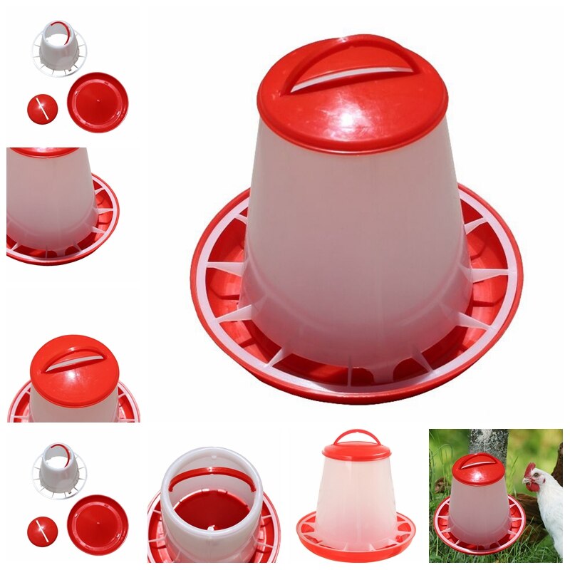 Red Plastic Feeder Baby Chicken Chicks Hen Poultry Feeder Lid & Handle 1.5kg