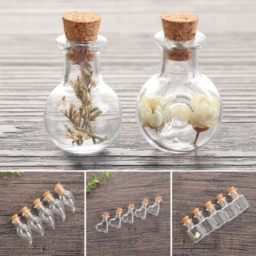 5 sztuk Mini butelka życzeń puste buteleczki na próbki szklane butelki korka biżuteria diy zawieszki akcesoria ślubne Home Decoratio