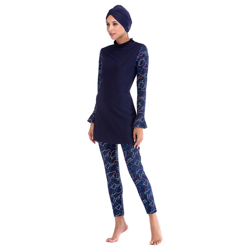 Women Plus Size Muslim Swimwear Modest Full Cover Long Sleeve Swimsuit Islamic Hijab Islam Burkinis Wear Bathing Suit