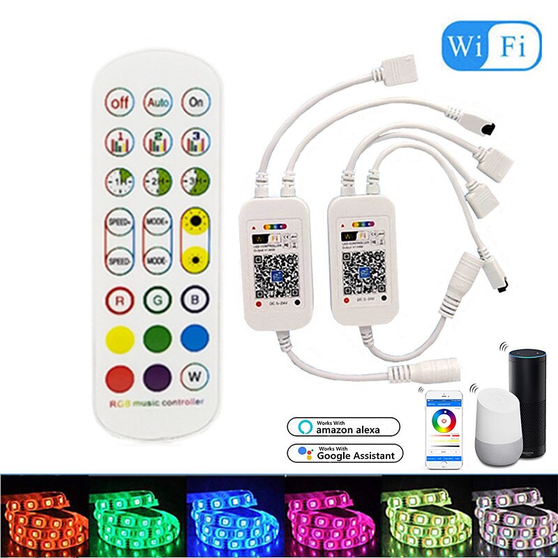 RGB LED Controller DC5-24V WiFi Music Smart APP Controller Double Output 24key IR Remote Controller For 5050 3528 RGB LED Strip