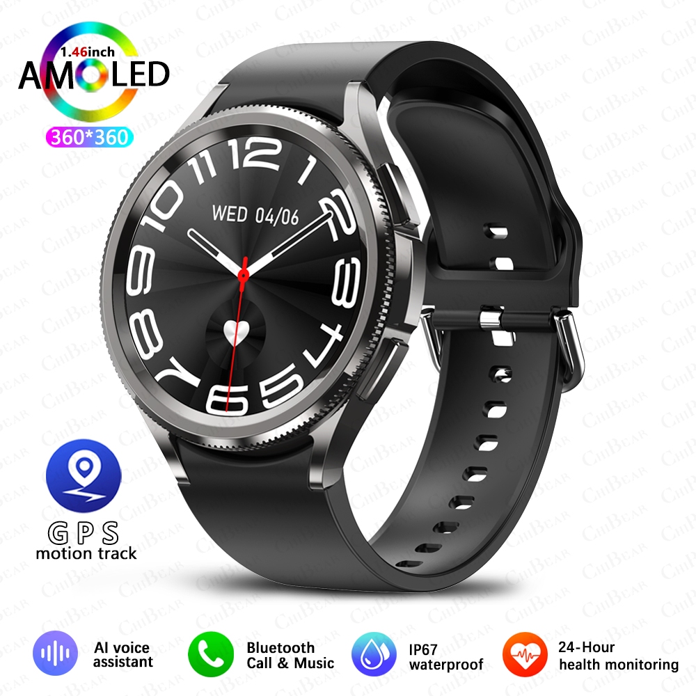 2025 versão mais recente watch6 clássico relógio inteligente masculino gps esportes saúde freqüência cardíaca à prova dwaterproof água bluetooth chamada smartwatch android ios: Branco