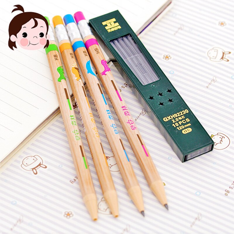 Crayon mécanique pour enfants, 5 pièces/lot, papeterie créative avec taille-crayon, fournitures scolaires et de bureau pour élèves