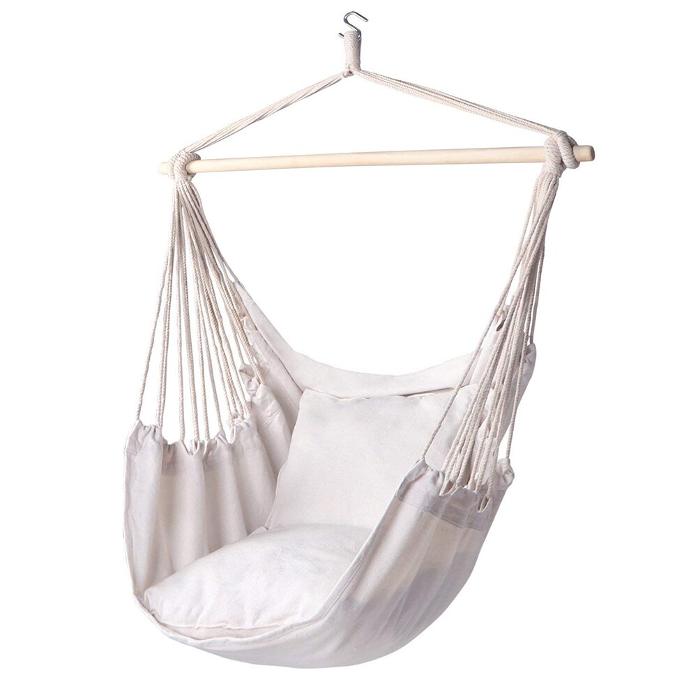 Draagbare Canvas Hangmat Leisure Streep Opknoping Stoel Swing Wandelen Camping Hangmat Canvas Streep Bed Voor Outdoor Reizen: WHITE