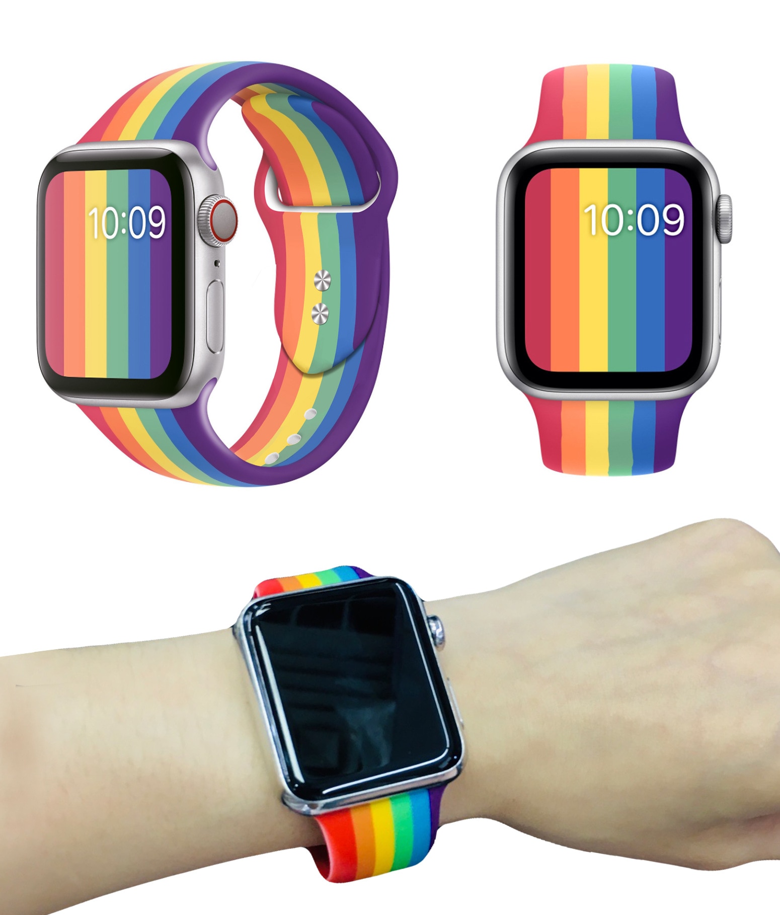 Voor Apple Horloge Band Iwatch 1 2 3 4 5 Siliconen Band 42 Mm 38 Mm 44 Mm 40 Mm regenboog Kleuren Sport Loop Horloge Band