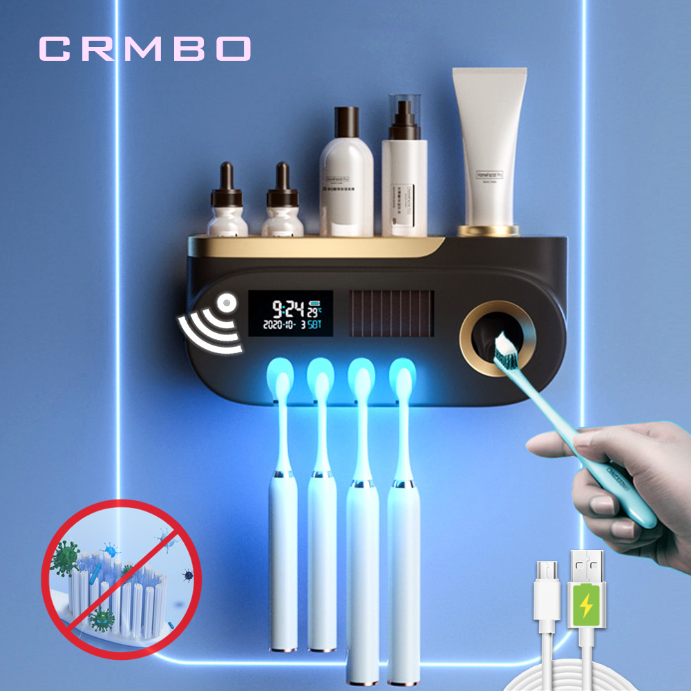UV Toothbrush Holder Automatic Toothpaste Dispenser Toothbrush Sterilizer Toothpaste Squeezer Toothbrush Sanitizer USB Charge