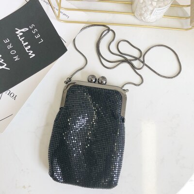 Vrouwen Avond Handtassen Clutch Portemonnees Metalen Mesh Kleine Crossbody Tas Mobiele Telefoon Portemonnee Portemonnee: black satin
