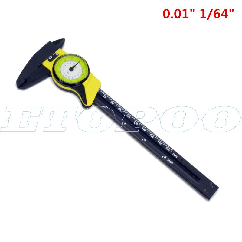 1 set 6 Inch 150mm Dial Caliper Plastic Vernier Caliper 4 Way Gauge Micrometer portable plastic tape meter measuring caliper: yellow inch size