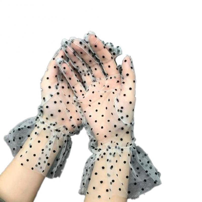 Guanti da donna in pizzo macchiare Tulle elasticizzati eleganti corti sottili a maglie sottili scaldamuscoli per ragazze da festa di nozze: 03