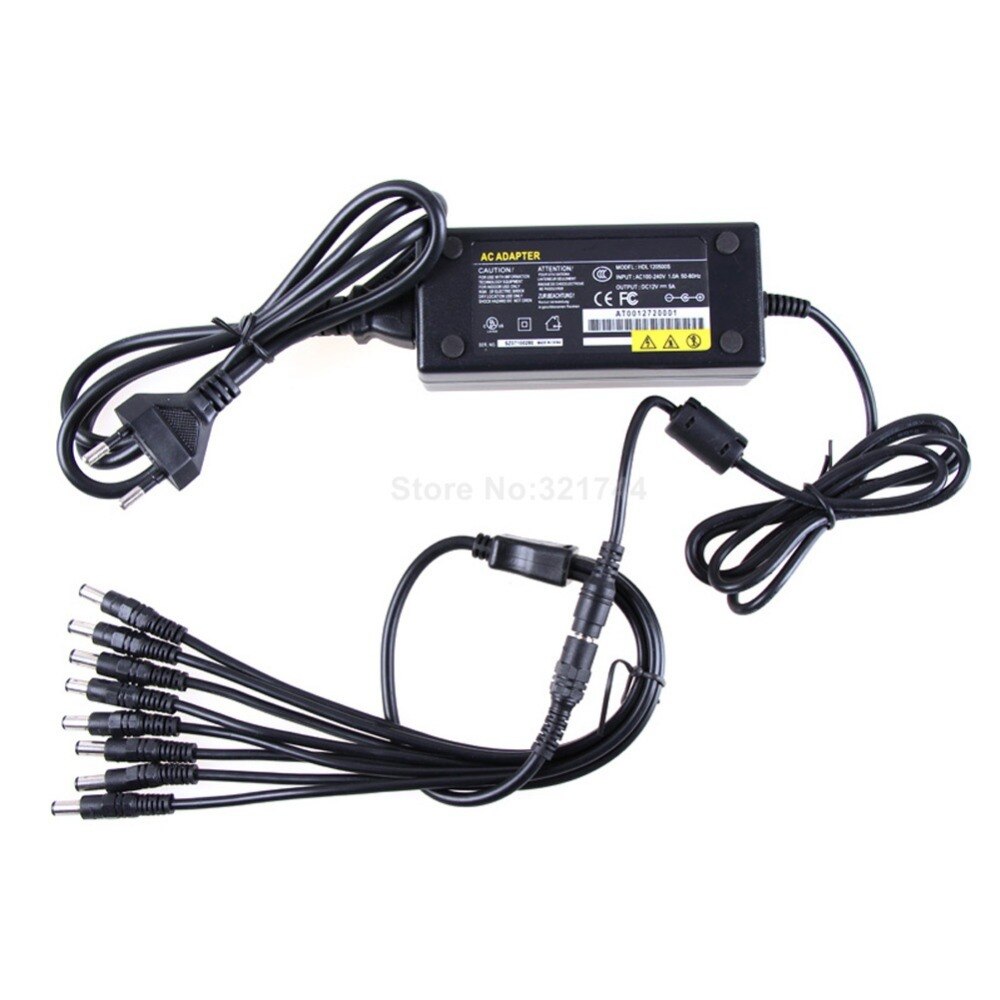 12V 5A 8CH Power Supply Adapter Work For CCTV Suveillance Camera System DC 12V Power Supply 8 Port DC + Pigtail COAT