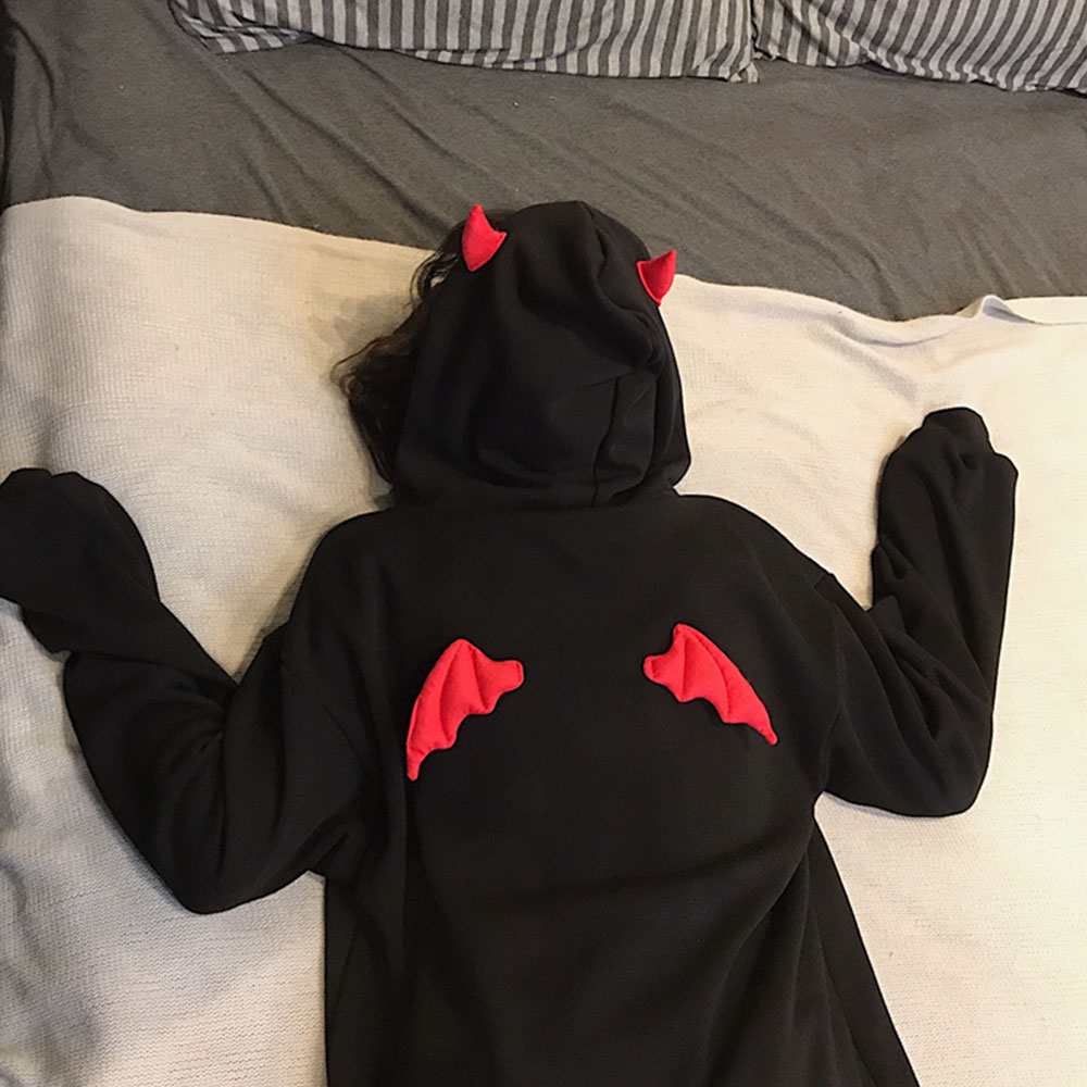Devil horn hoodie streetwear devil hoodie gothic hooded hoodie kvinnor lösa svarta hooded pollovers sweatshirts oversize harajuku