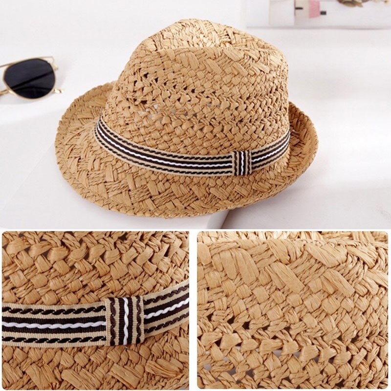 Simple niños bebé sombrero de paja hecho a mano Vintage gorra con visera ancha verano playa Suncreen niños niñas sombreros NYZ Shop