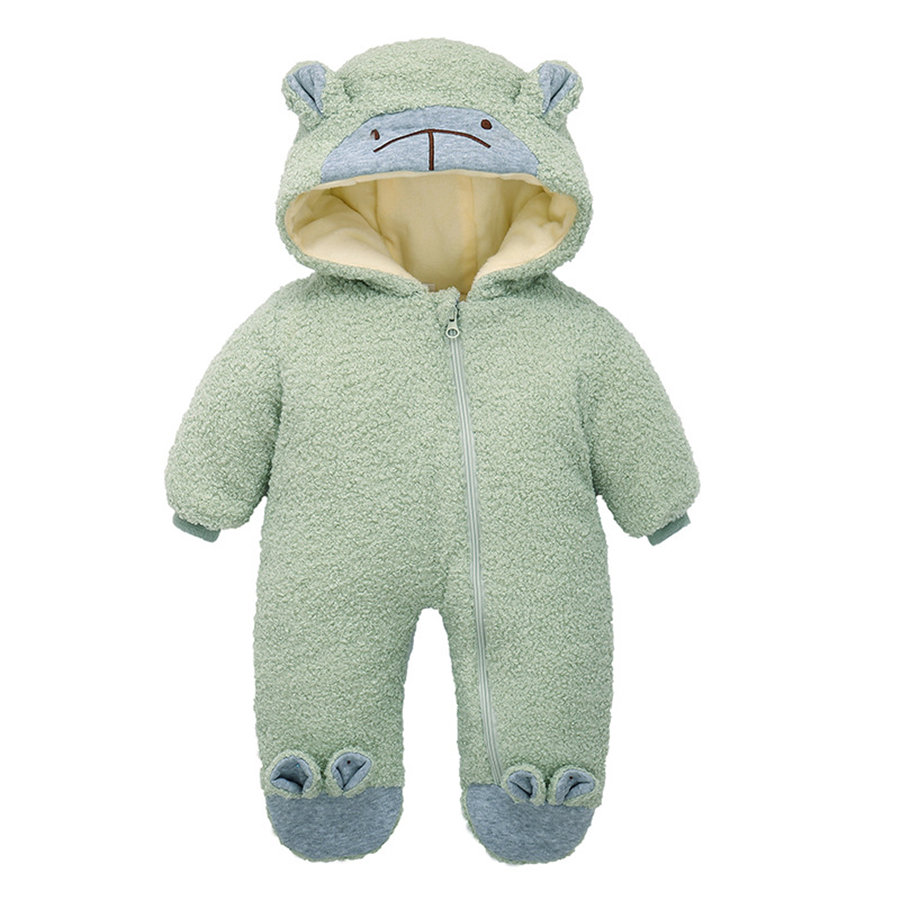 Winter Cartoon Beer Dikke Fleece Rompertjes Baby Boy 12M Tot 24M Leeftijd Hooded Flanel Jumpsuit Peuter Grijs Baby meisje Romper Met Oren: green / 12m